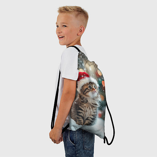 Мешок для обуви Новогодний котенок и снег / 3D-принт – фото 3