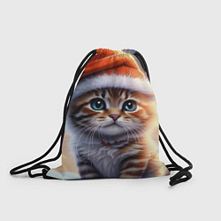 Рюкзак-мешок Новогодний котенок в шапочке, цвет: 3D-принт