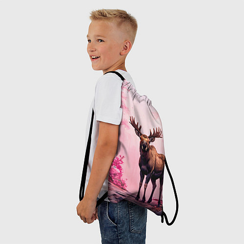 Мешок для обуви Лось в розовом лесу / 3D-принт – фото 3