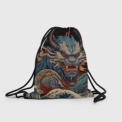 Рюкзак-мешок Японский дракон и волны в стиле тату ирезуми, цвет: 3D-принт