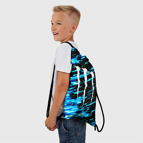 Мешок для обуви Monster energy штрихи голубых неоновых красок / 3D-принт – фото 3