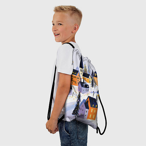 Мешок для обуви Новогодние домики на горе / 3D-принт – фото 3