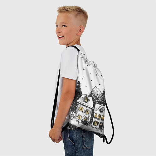 Мешок для обуви Черно-белый новогодний город / 3D-принт – фото 3