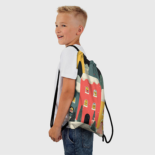 Мешок для обуви Разноцветные новогодние дома / 3D-принт – фото 3