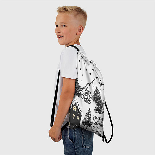 Мешок для обуви Заснеженный черно-белый город / 3D-принт – фото 3