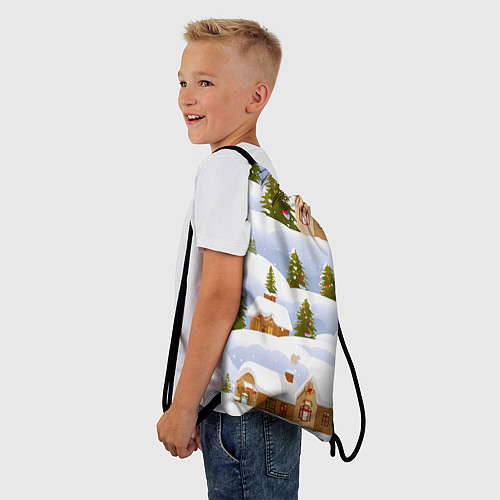 Мешок для обуви Новогодние домики и елочки / 3D-принт – фото 3