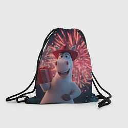 Мешок для обуви Лошадь с подарком на фоне салюта