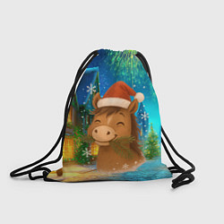 Рюкзак-мешок Новогодняя лошадка жует елочные ветки, цвет: 3D-принт