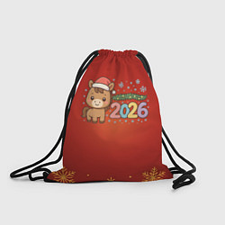 Рюкзак-мешок Новогодняя лошадка 2026 на красном фоне, цвет: 3D-принт