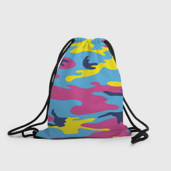 Рюкзак-мешок Камуфляж: голубой/розовый/желтый, цвет: 3D-принт