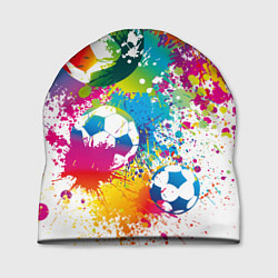 Шапка Футбольные мячи - красочные брызги, цвет: 3D-принт