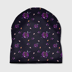 Шапка Фиолетовые розы на темном фоне, цвет: 3D-принт
