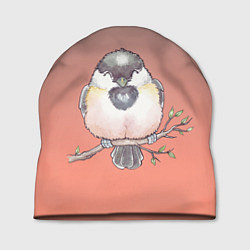 Шапка Акварельная птица на ветке, цвет: 3D-принт