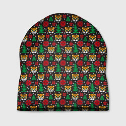 Шапка Новогодний паттерн 2022 Тигры и елочки, цвет: 3D-принт