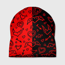 Шапка Черно-Красные сердца с крылышками, цвет: 3D-принт