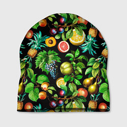 Шапка Сочные фрукты - персик, груша, слива, ананас, цвет: 3D-принт