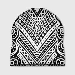 Шапка Абстракция черно-белая Волны, полосы, вензеля Моно, цвет: 3D-принт