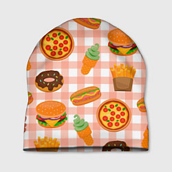 Шапка PIZZA DONUT BURGER FRIES ICE CREAM pattern, цвет: 3D-принт