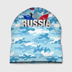 Шапка Russia: синий камфуляж, цвет: 3D-принт