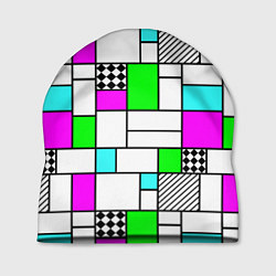Шапка Неоновый геометрический узор с черными линиями, цвет: 3D-принт