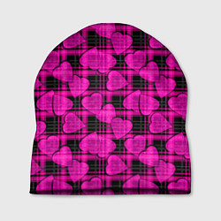 Шапка Black and pink hearts pattern on checkered, цвет: 3D-принт