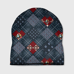 Шапка Red and blue denim patchwork, цвет: 3D-принт