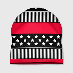Шапка Red and black pattern with stripes and stars, цвет: 3D-принт