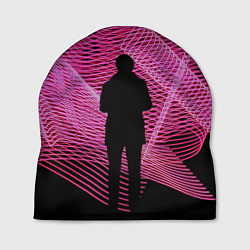 Шапка Неоновые розовые волны и силуэт человека, цвет: 3D-принт