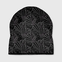 Шапка Белые контуры тропических листьев на черном, цвет: 3D-принт