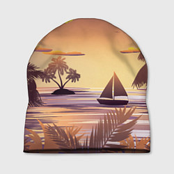 Шапка Лодка в море на закате возле тропических островов, цвет: 3D-принт