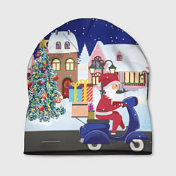 Шапка Дед Мороз едет на скутере с подарками в Новогоднюю, цвет: 3D-принт
