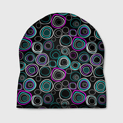 Шапка Узор ретро круги и кольца на черном фоне, цвет: 3D-принт
