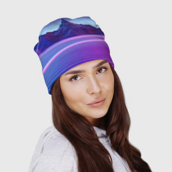 Шапка Neon mountains - Vaporwave, цвет: 3D-принт — фото 2