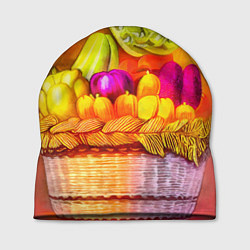 Шапка Спелые фрукты и овощи в плетеной корзине