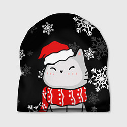 Шапка Котик в новогодней шапочке - снежинки, цвет: 3D-принт