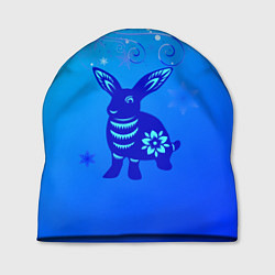 Шапка Синий кролик и снежинки, цвет: 3D-принт