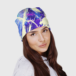 Шапка Синие и фиолетовые мазки краски, цвет: 3D-принт — фото 2