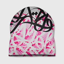 Шапка Черно-розовая каллиграфия, цвет: 3D-принт