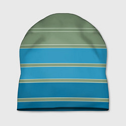 Шапка Оливковые и голубые полосы, цвет: 3D-принт