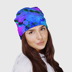 Шапка Неоновые соты - модный паттерн, цвет: 3D-принт — фото 2