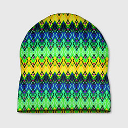 Шапка Разноцветный желто-синий геометрический орнамент, цвет: 3D-принт