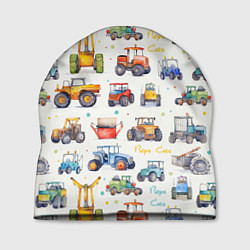 Шапка Акварельные тракторы - детский паттерн, цвет: 3D-принт