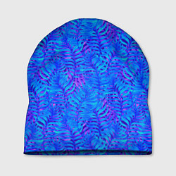 Шапка Синие неоновые листья, цвет: 3D-принт