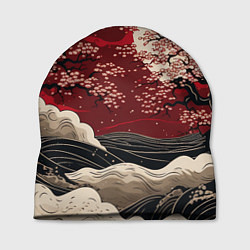 Шапка Багровый пейзаж в японском стиле, цвет: 3D-принт