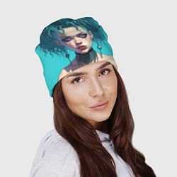 Шапка Девушка панк с синими волосами, цвет: 3D-принт — фото 2