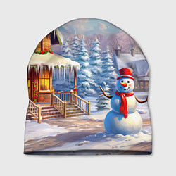 Шапка Новогодняя деревня и снеговик, цвет: 3D-принт