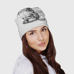 Шапка Французский бульдог чб рисунок на стене, цвет: 3D-принт — фото 2