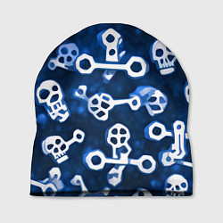 Шапка Белые черепки и кости на синем, цвет: 3D-принт