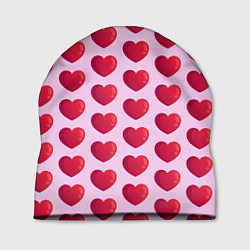 Шапка Красные сердца на розовом фоне, цвет: 3D-принт