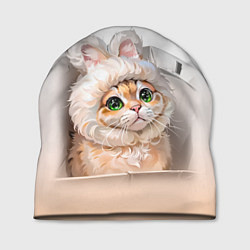 Шапка Милый кот-мем в шапке с ушками - бежевый градиент, цвет: 3D-принт